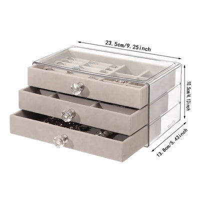 3-Layer Flannel Jewelry Box with Drawers – Earrings, Necklaces & Rings Organizer