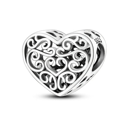 925 Sterling Silver Tree of Life & Peach Heart Charm Bead – Sweet Love DIY Jewelry