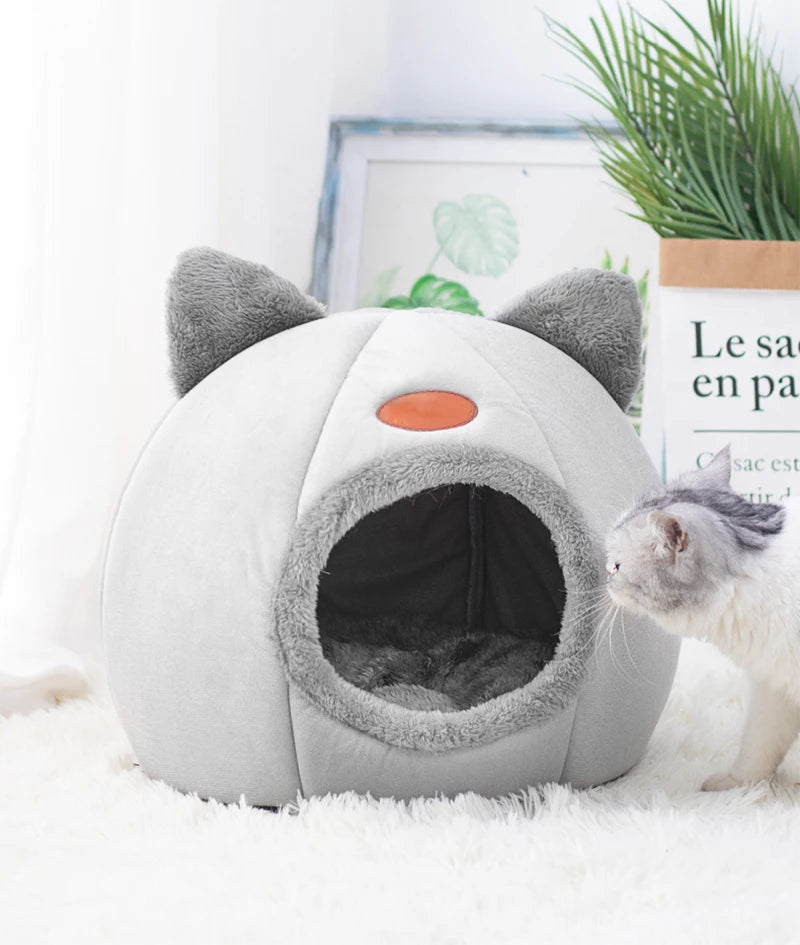 Winter Cozy Cave Bed - Deep Sleep Pet Nest for Cats and Small Dogs