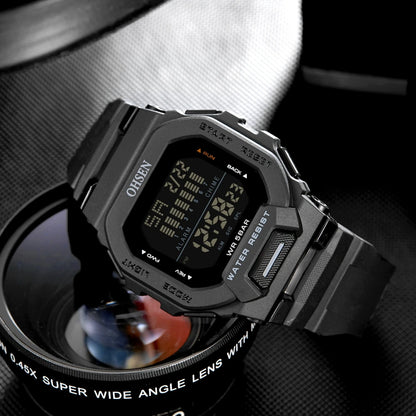 Men's Outdoor Tactical Digital Watch – Green Silicone, Waterproof, Big Dial, Sport Wristwatch