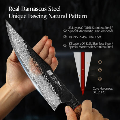 XINZUO 8.6-Inch Damascus Chef Knife – 67-Layer Hand Forged, 60 HRC, Gift Box