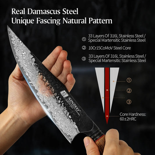 XINZUO 8.6-inch Damascus Chef Knife 67-layer craftsmanship hand forged knife 60±2 HRC hardness high-end gift in elegant box