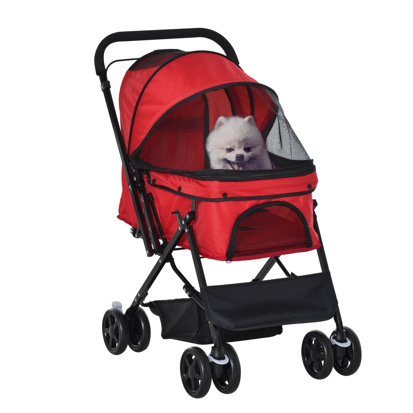Pawhut Adjustable Canopy Pet Stroller - Lightweight & Foldable