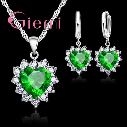 Love Heart Crystal Jewelry Set – Necklace & Earrings for Women