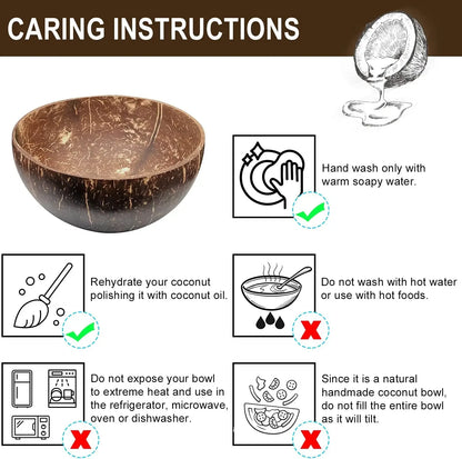 Natural Coconut Shell Bowls – Reusable Wooden Salad & Breakfast Serving Bowls for Parties