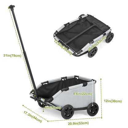 Collapsible wagon with dimensions labeled on a white background