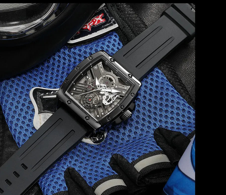 MEGIR & RUIMAS Quartz Watches for Men Military Sport Silicone Strap Wristwatch Tonneau Dial 3atm Waterproof Luminous Hands 310 - BeeTrendyShop.COM