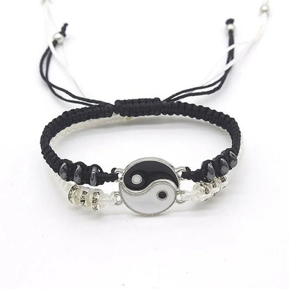 Couple Tai Chi Flip Bracelet Set – Black & White Adjustable Charm Bracelets (2 PCS)