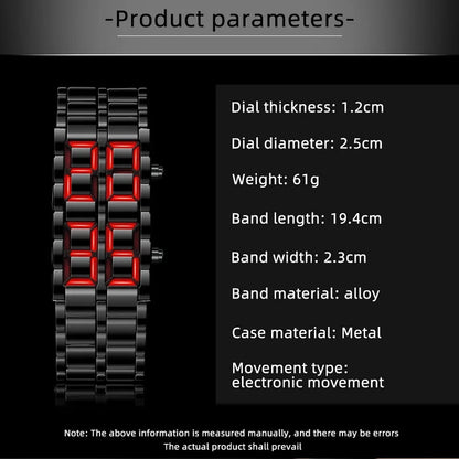 Fashion Mens Digital Lava Wrist Watch Men Black Full Metal Red Blue LED Display Watches Gifts for Male Boy Sport Creative Clock - BeeTrendyShop.COM