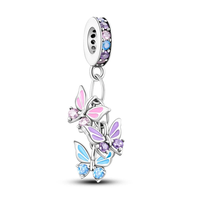 925 Silver Plating Colorful Butterfly Insect Animal Charms Beads Sparkling Zircon Fit Qikaola 925 Original Bracelets DIY Jewelry