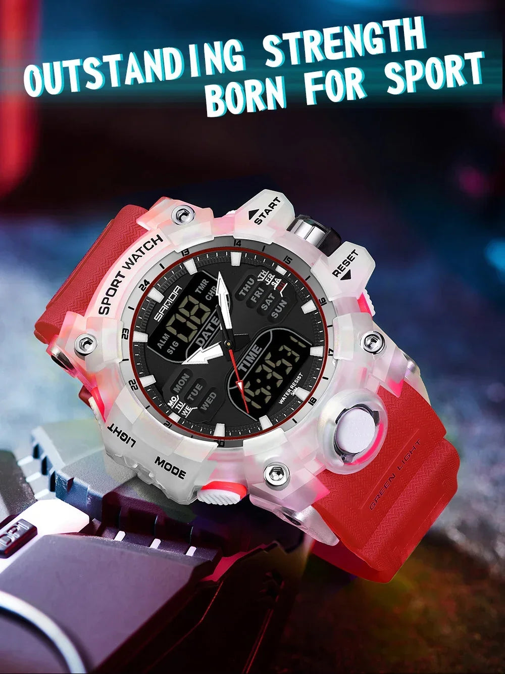 SANDA 6126  Digital Clock Dual Display Men Watches Waterproof Sports Watch Military Man Alarm Stopwatch Quartz Wristwatch Male