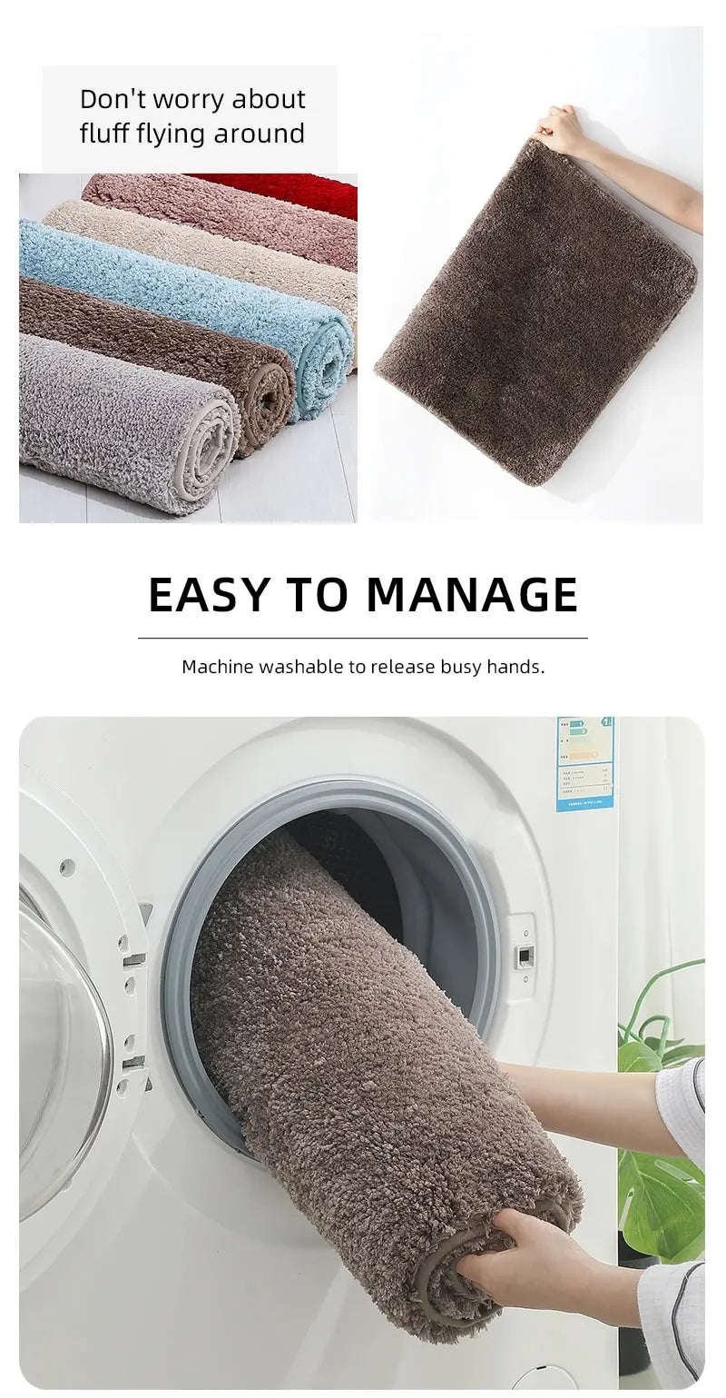 Modern Minimalist Solid Color Floor Mat, Square Long Plush, Thickened Absorbent Carpet, Bathroom Door Mat, Non Slip Mat - BeeTrendyShop.COM