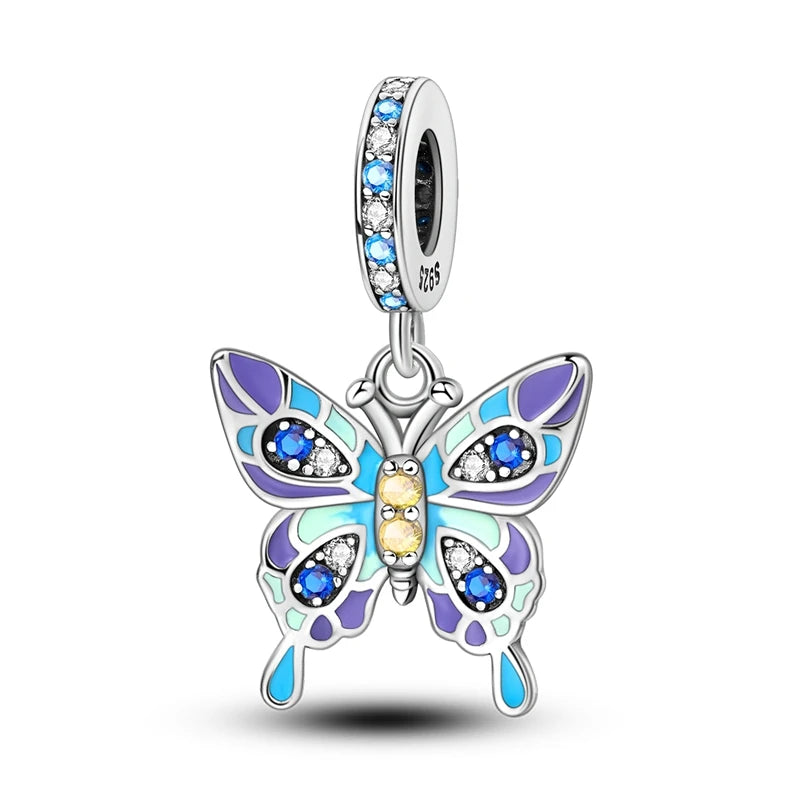925 Silver Plating Colorful Butterfly Insect Animal Charms Beads Sparkling Zircon Fit Qikaola 925 Original Bracelets DIY Jewelry
