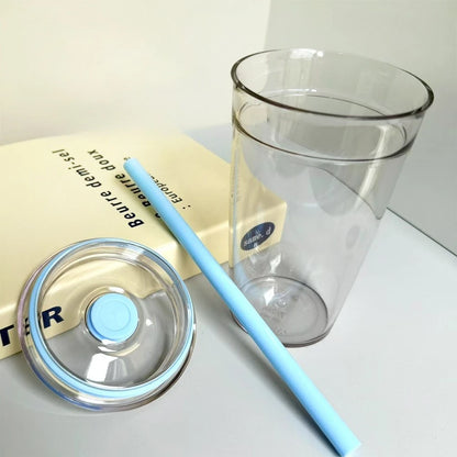 450ML Reusable Plastic Straw Cup – Transparent Coffee Tumbler for Car & Office