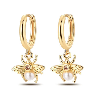 Pandach 925 Silver Pearl Bee Star Moon Stud Earrings – Trending Fashion Jewelry for Women