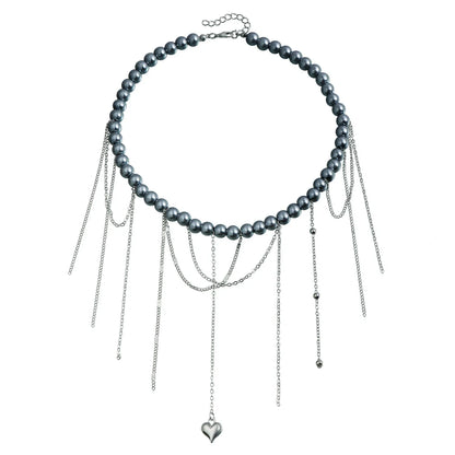 Y2K Heart Pendant Multilayer Choker Necklace – Glass & Zinc Alloy Women’s Jewelry