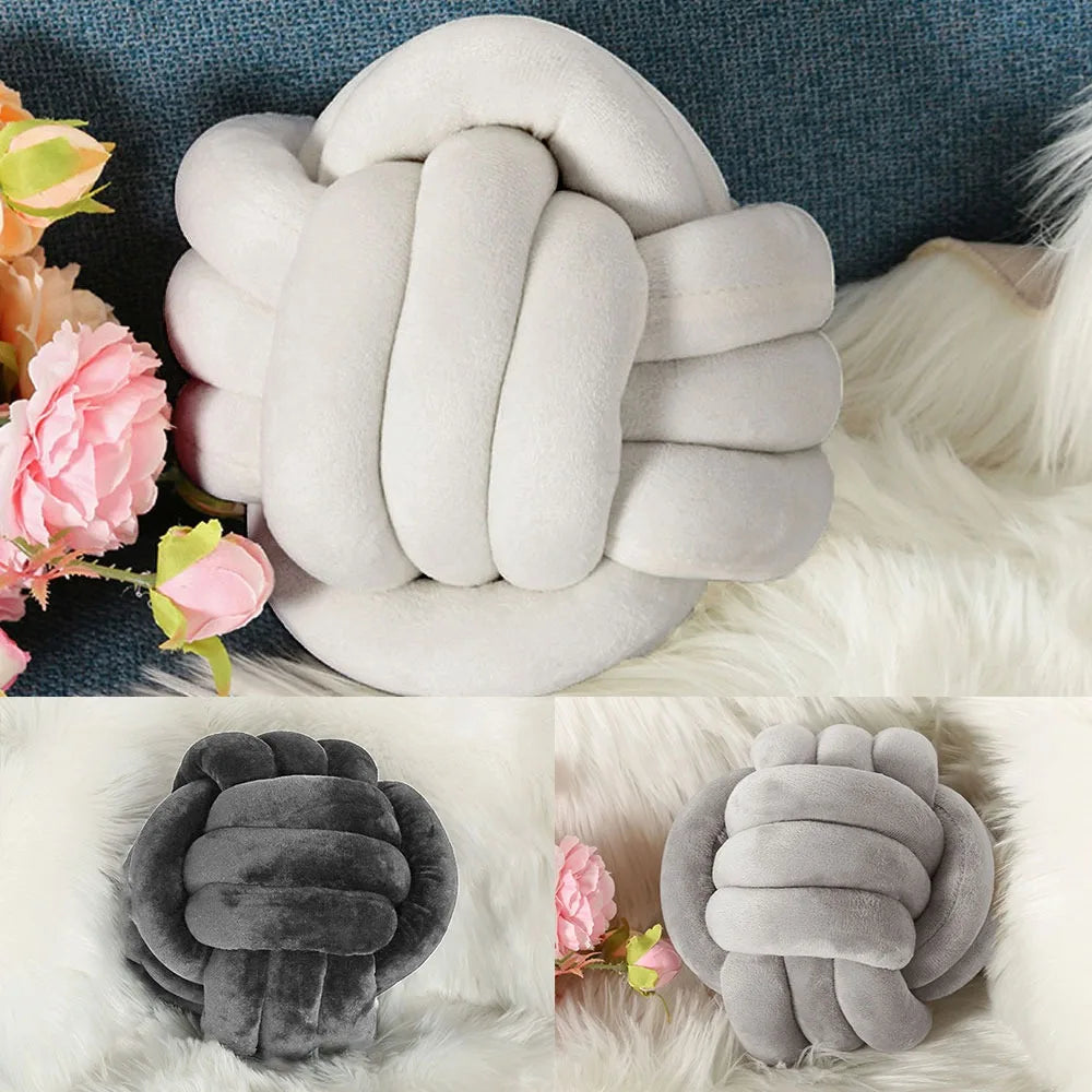 Nordic Velvet Knotted Round Cushion 20cm – Soft Decorative Pillow for Sofa, Bed & Kids Room