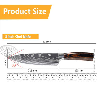 Chef Knife Set – Laser Damascus Pattern Japanese Santoku, Cleaver & Utility Knives (1-10pcs)
