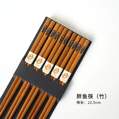5-Pair Cute Multi-Color Bamboo Chopsticks Set – Non-Slip Household Wooden Tableware