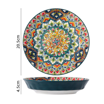 Bohemian Retro Ceramic Dinner Plate Set – Household Tableware with Salad & Soup Bowls