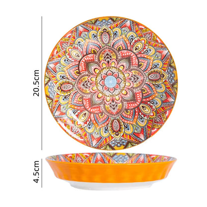 8-Inch Bohemian Ceramic Steak & Dinner Plate – Vintage Floral Dinnerware for Home & Restaurant