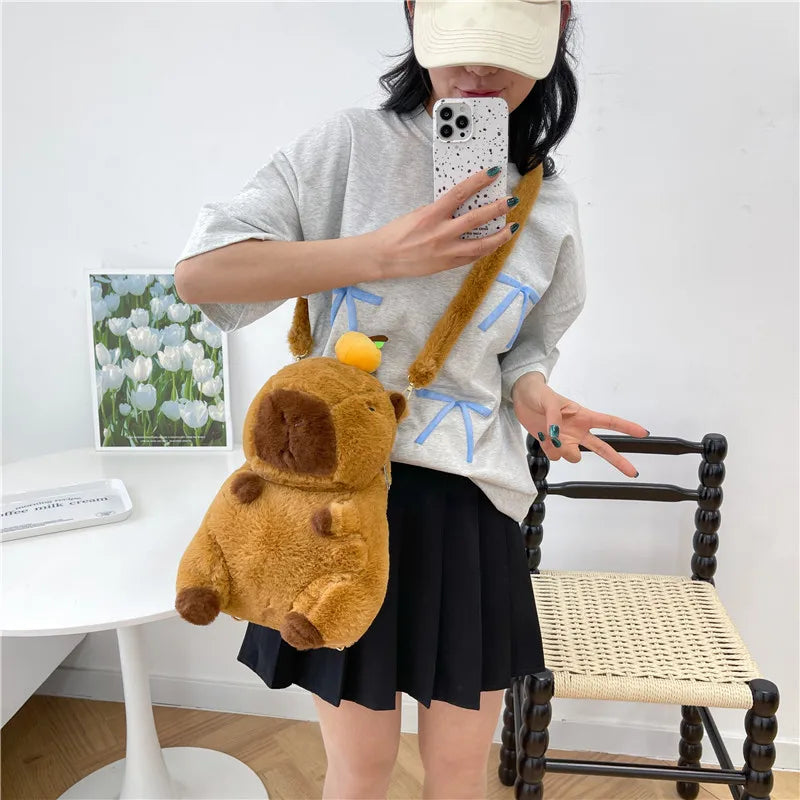 Cute Soft Plush Capybara Backpack Girl Fashionable Crossbody Bag for Women Kawaii Shoulder Bag for Children Gifts for Girlfriend - BeeTrendyShop.COM