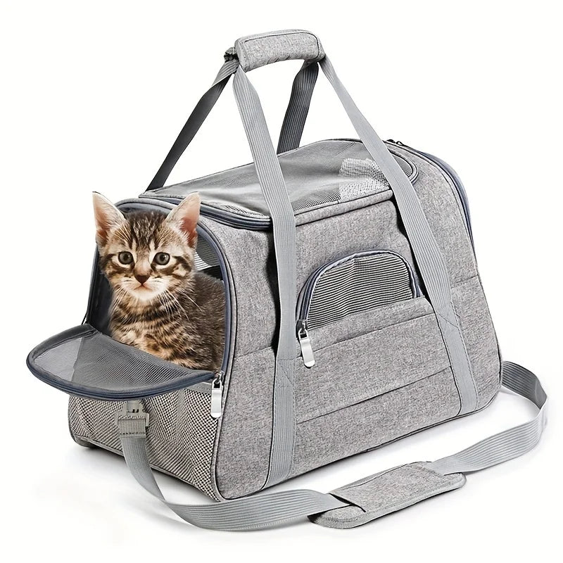 Large Cat Carrier Bag with Plush Mat – Breathable Mesh, Secure Straps, All Breeds