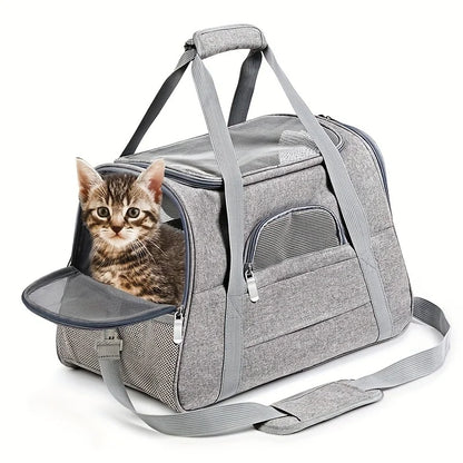 Large Cat Carrier Bag with Plush Mat – Breathable Mesh, Secure Straps, All Breeds