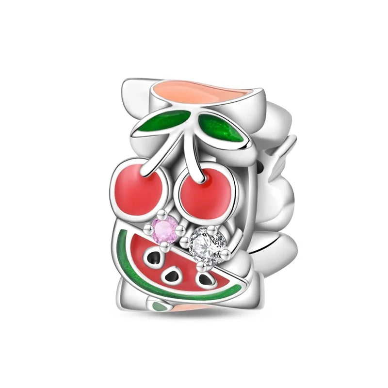 925 Sterling Silver Colorful Butterfly Cherry Flower Fashions Beads Clip Charm for Original DIY Bracelet Fine Jewellery