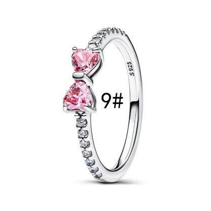 925 Sterling Silver Pink Bow Zircon Jewelry Set – Ring, Earrings, Bracelet & Necklace