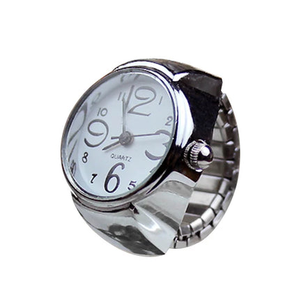 Vintage Punk Finger Watch Mini Elastic Strap Alloy Watches Couple Rings Jewelry Clock Retro Roman Quartz Watch Rings Women Men - BeeTrendyShop.COM
