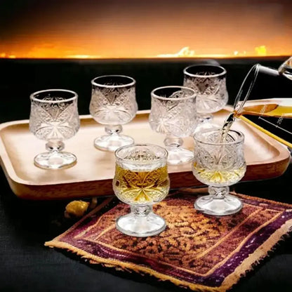Diamond Carved Crystal Goblet – 6pcs High Foot Glass for Bar & Restaurant