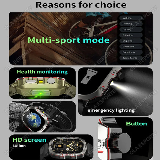 Military Smart Watch Men IP68 5ATM Outdoor Sports Fitness Tracker Health Monitoring 1.81Inch Bluetooth Calls Smartwatch