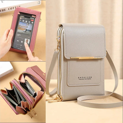 Crazy Bag Fashion Touch Screen Lock Cell Phone Bag Women's Mobile Phone Card Holder Crossbody Shoulder Bag - BeeTrendyShop.COM