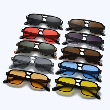 Retro Double Bridge Square Sunglasses – Luxury Rivet Design UV400 Unisex