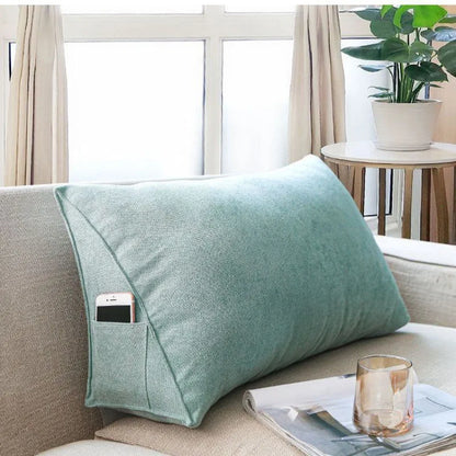 Soft Sofa Triangle Back Cushion Cover – Rectangular Bed Headboard Backrest Support Pillowcase with Pockets