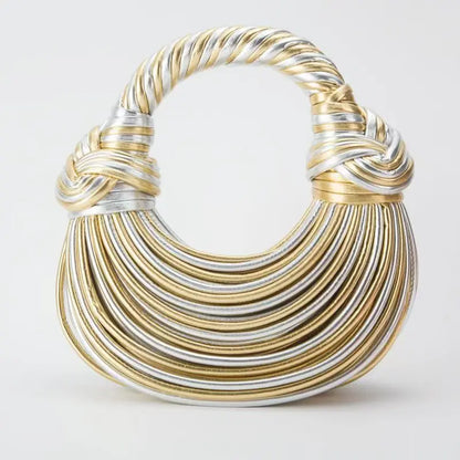 Handbags for Women 2025 New Gold Luxury Designer Brand Handwoven Noodle Bags Rope Knotted Pulled Hobo Silver Evening Clutch Chic - BeeTrendyShop.COM