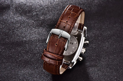 Relogio Masculino Mens Watches Top Luxury Brand BENYAR Chronograph Leather Quartz Watch Men Military Sport Rectangle Wristwatch - BeeTrendyShop.COM