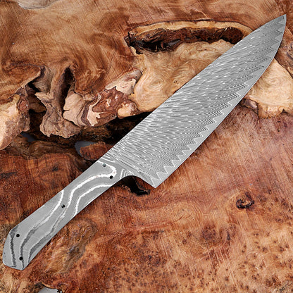 Japanese Damascus Chef Knife Blank – 8-Inch Full Tang Heat Treated DIY Knife Making Material
