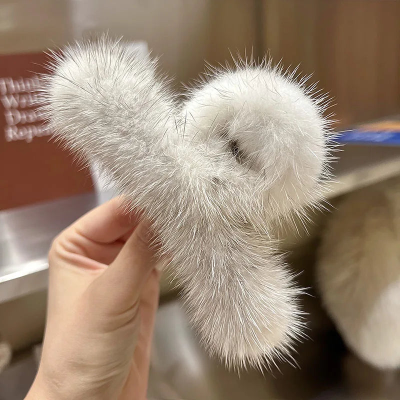 Faux Fur Ponytail Hair Claw Clip – Fluffy Shark Clip for Women & Girls