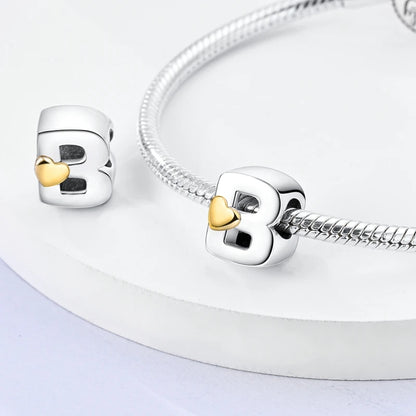 925 Sterling Silver A-Z Letter Charm Beads – Gold Alphabet DIY Birthday Jewelry