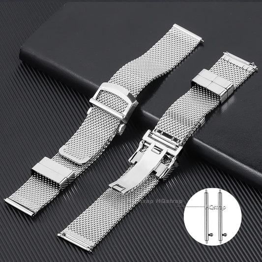 20 22mm Mesh Milanese Bracelet for Omega Seamaster 007 High-end Stainless Steel Watchband for IWC Pilot Quick Fit Folding Buckle