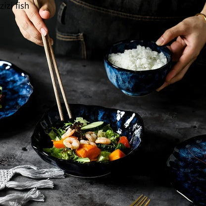 Creative Irregular Ceramic Tableware Set – Soup Bowl, Salad Bowl, Dessert & Fish Plate