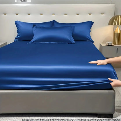 Modern Satin Ice Silk Solid Color Fitted Sheet – Smooth Bedroom Bedspread (Excluding Pillowcases)