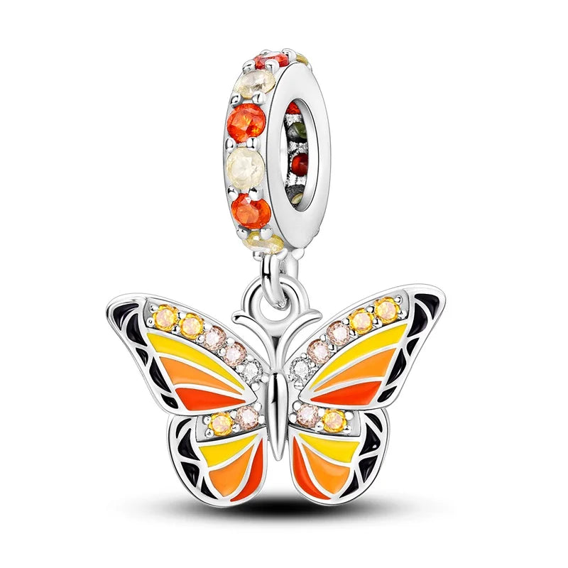 925 Silver Plating Colorful Butterfly Insect Animal Charms Beads Sparkling Zircon Fit Qikaola 925 Original Bracelets DIY Jewelry