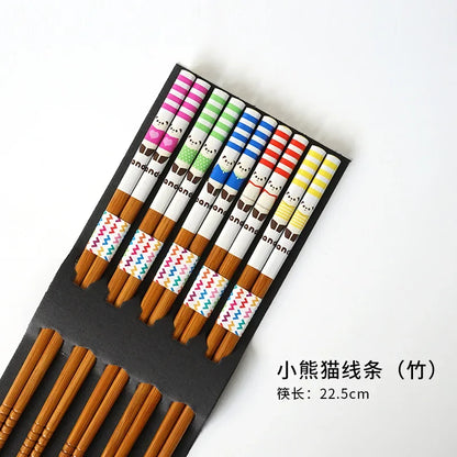 5-Pair Cute Multi-Color Bamboo Chopsticks Set – Non-Slip Household Wooden Tableware
