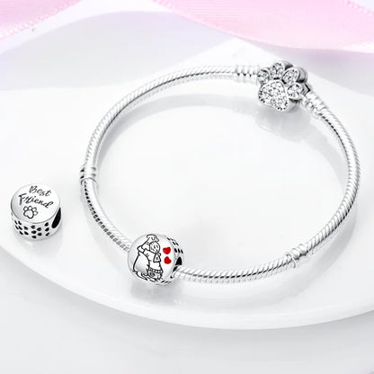 925 Sterling Silver Dog Paw Heart Zircon Charm – Pink Pet DIY Jewelry