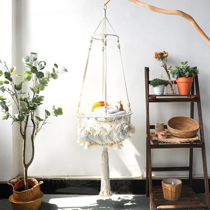 Bohemian Handmade Cat Hammock - 40cm Macrame Cotton Rope Swing - BeeTrendyShop.COM