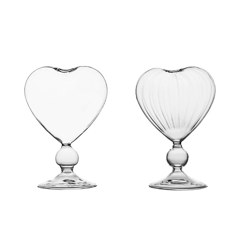 Heart-Shaped Glass Cup with Straw – 220ml Crystal Juice & Wine Glass