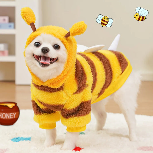 Bee-Themed Pet Hoodie – Warm Fleece Costume for Dogs & Cats